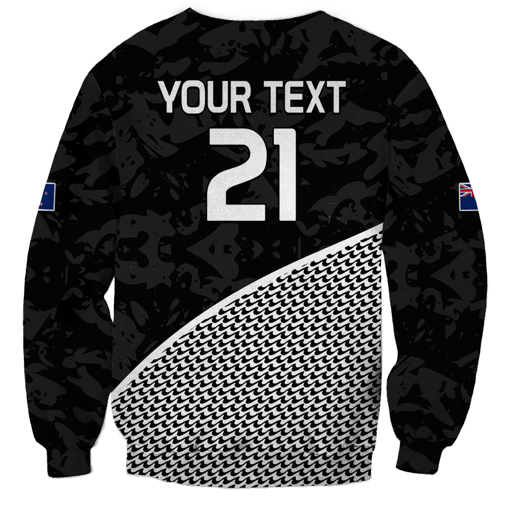 (Custom Text And Number) New Zealand Cricket Sweatshirt Black Cap Sporty Style No1 LT9 - Polynesian Pride