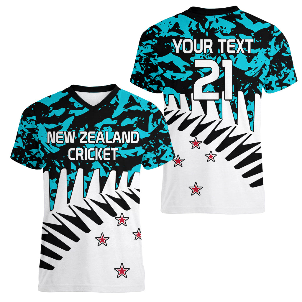 (Custom Text And Number) New Zealand Cricket Women V Neck T Shirt Black Cap Sporty Style No2 LT9 - Polynesian Pride