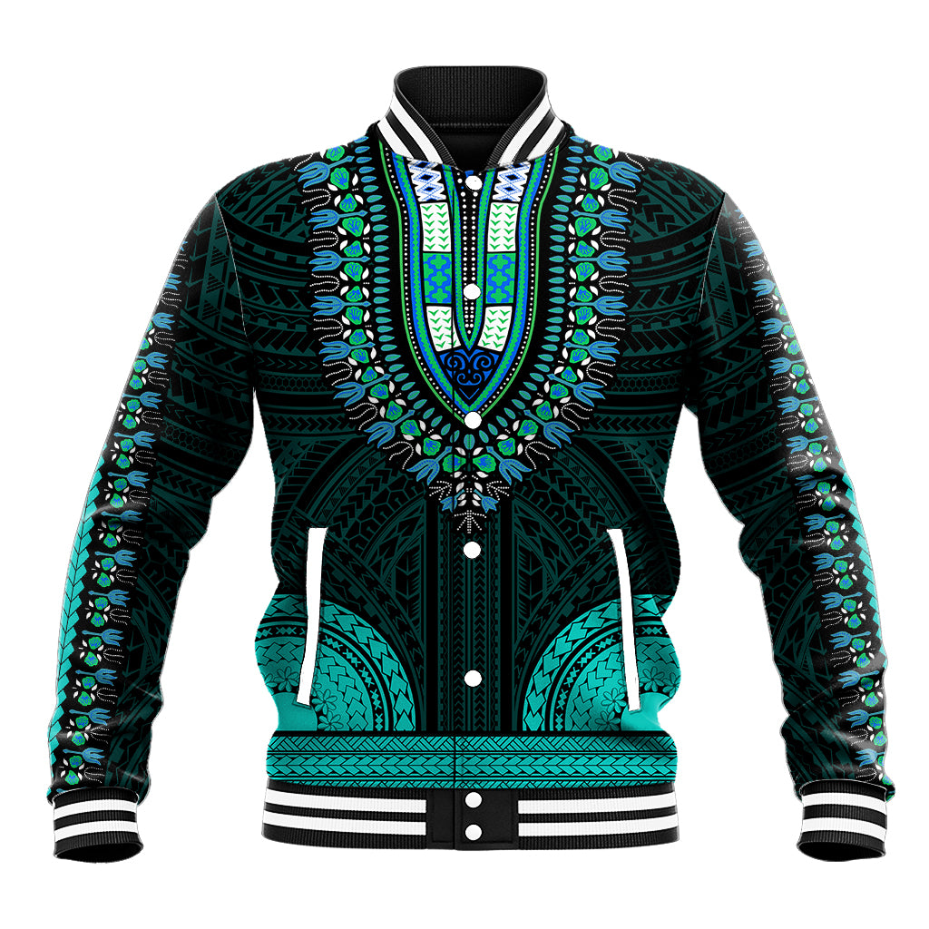 African Dashiki Baseball Jacket With Polynesian Pattern - Teal LT9 Unisex Teal - Polynesian Pride