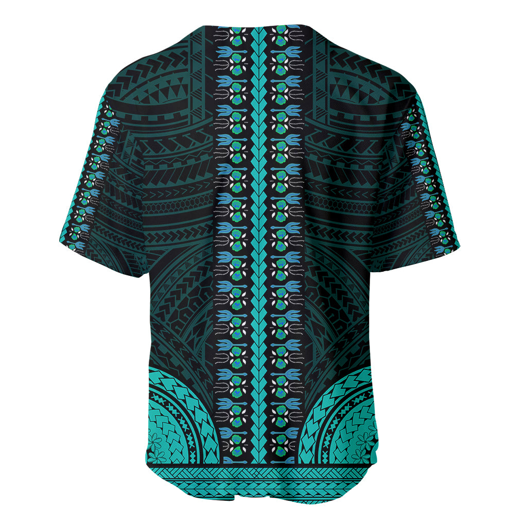 African Dashiki Baseball Jersey With Polynesian Pattern - Teal LT9 - Polynesian Pride