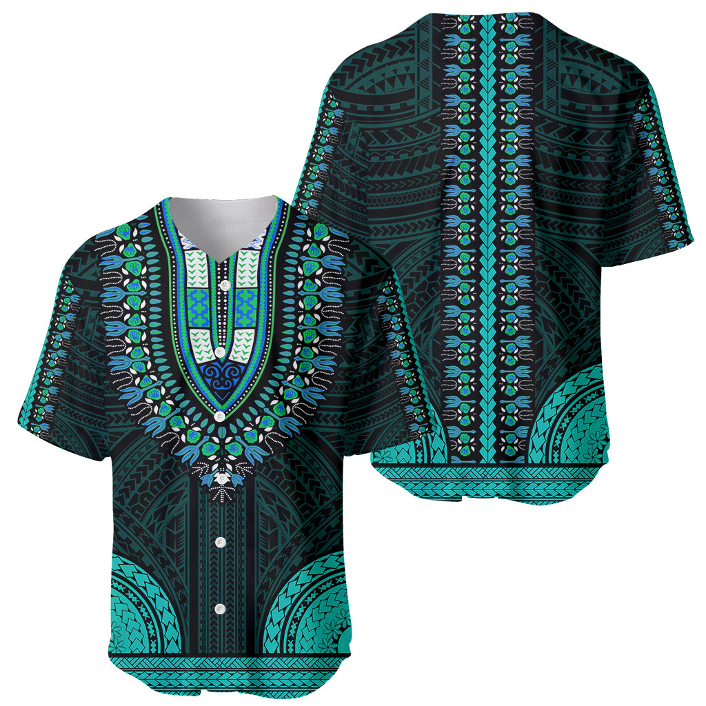 African Dashiki Baseball Jersey With Polynesian Pattern - Teal LT9 - Polynesian Pride