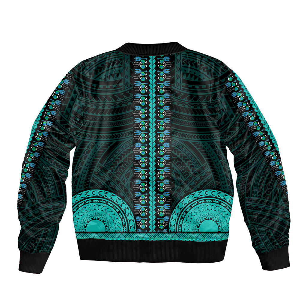 African Dashiki Bomber Jacket With Polynesian Pattern - Teal LT9 - Polynesian Pride