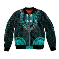 African Dashiki Sleeve Zip Bomber Jacket With Polynesian Pattern - Teal LT9 Unisex Teal - Polynesian Pride