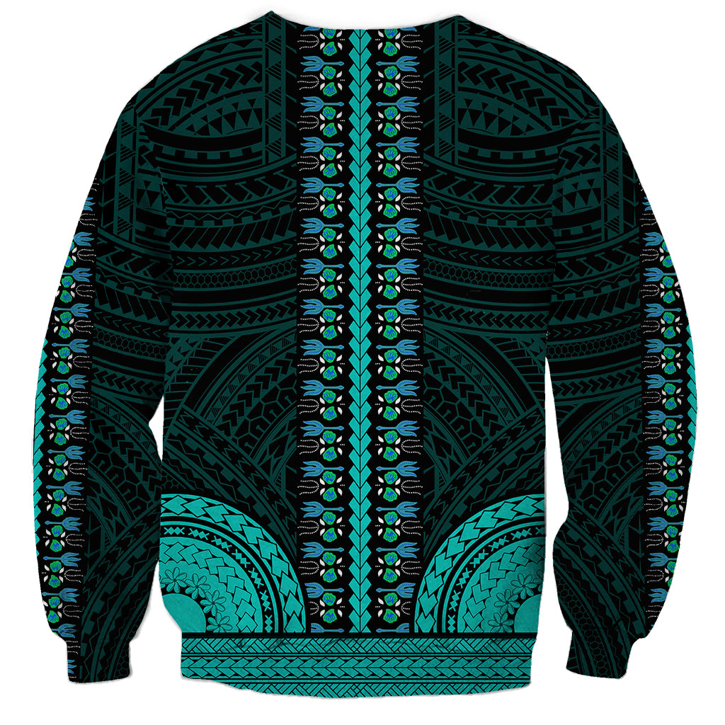 African Dashiki Sweatshirt With Polynesian Pattern - Teal LT9 - Polynesian Pride