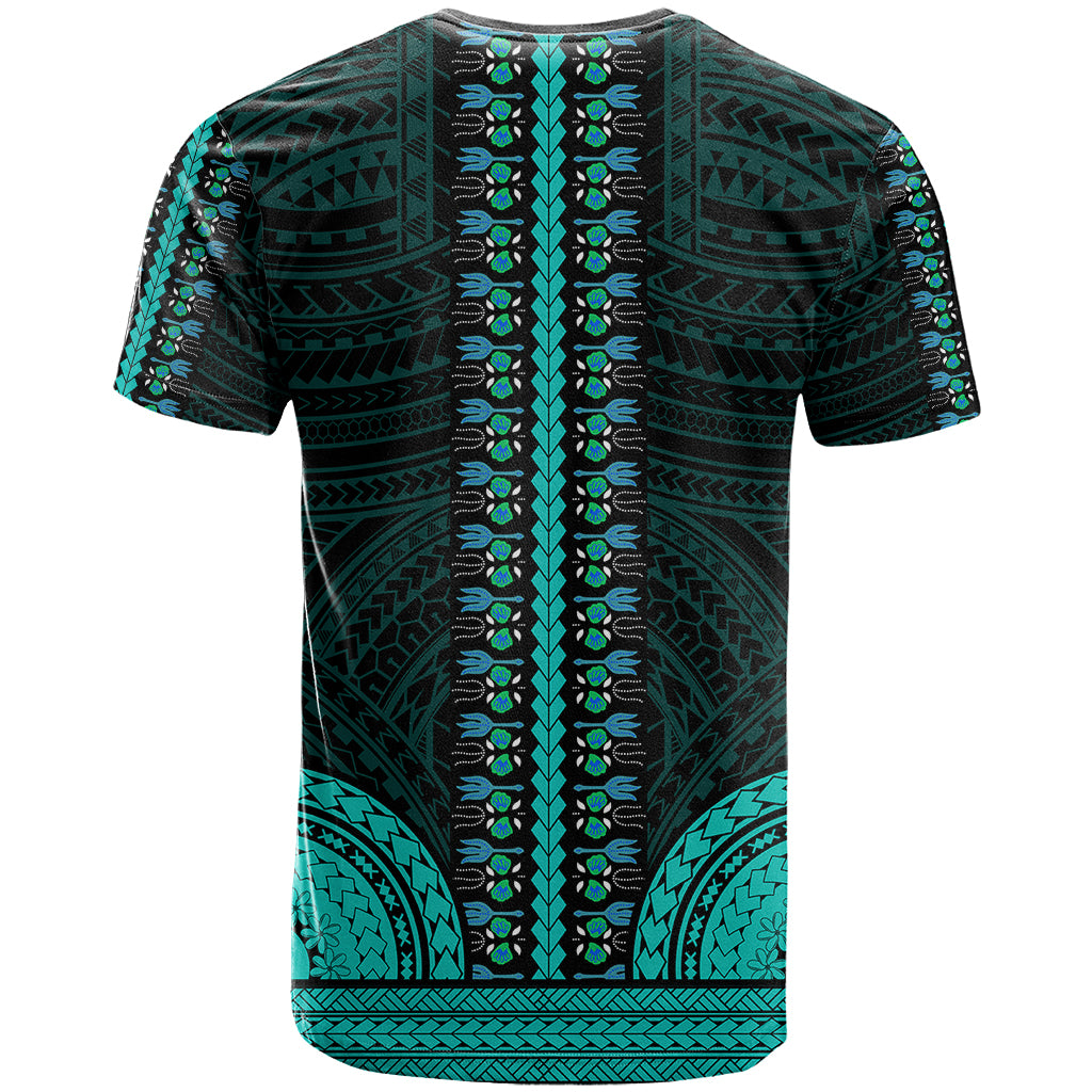 African Dashiki T Shirt With Polynesian Pattern Teal LT9 - Polynesian Pride