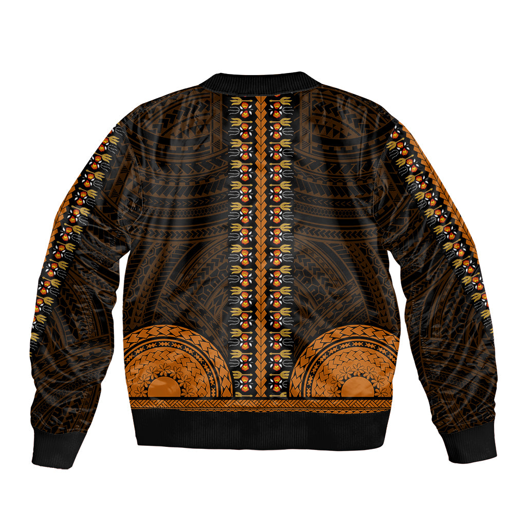 African Dashiki Bomber Jacket With Polynesian Pattern - Gold LT9 - Polynesian Pride