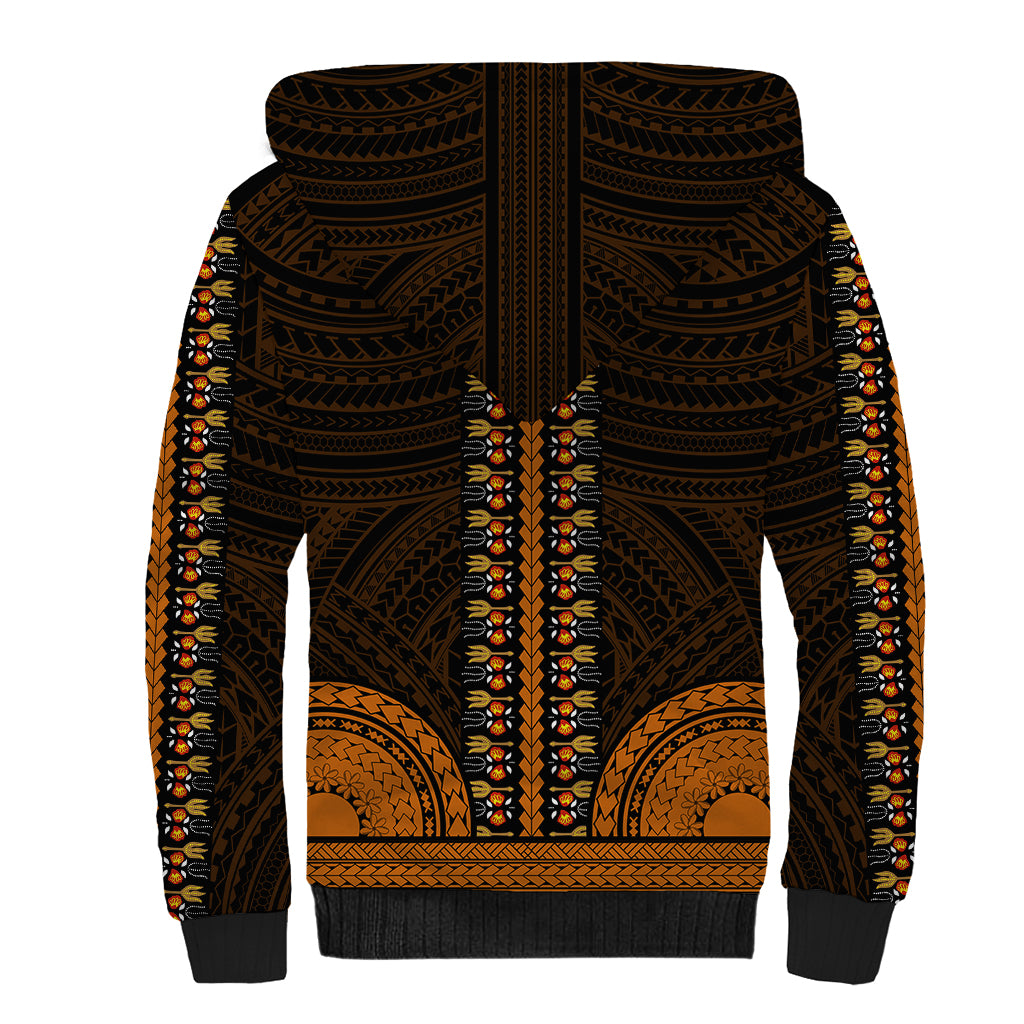 African Dashiki Sherpa Hoodie With Polynesian Pattern - Gold LT9 - Polynesian Pride