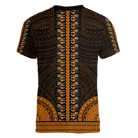 African Dashiki Women V Neck T Shirt With Polynesian Pattern - Gold LT9 - Polynesian Pride