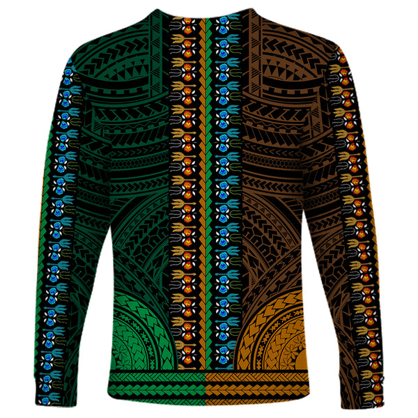 African Dashiki and Polynesian Pattern Tapestry Half Green-Gold LT9 main image 1