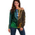 African Dashiki Off Shoulder Sweater With Polynesian Pattern - Half Green and Gold LT9 Women Green and Gold - Polynesian Pride