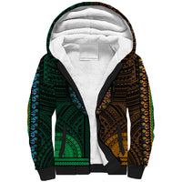 African Dashiki Sherpa Hoodie With Polynesian Pattern - Half Green and Gold LT9 Unisex Green and Gold - Polynesian Pride