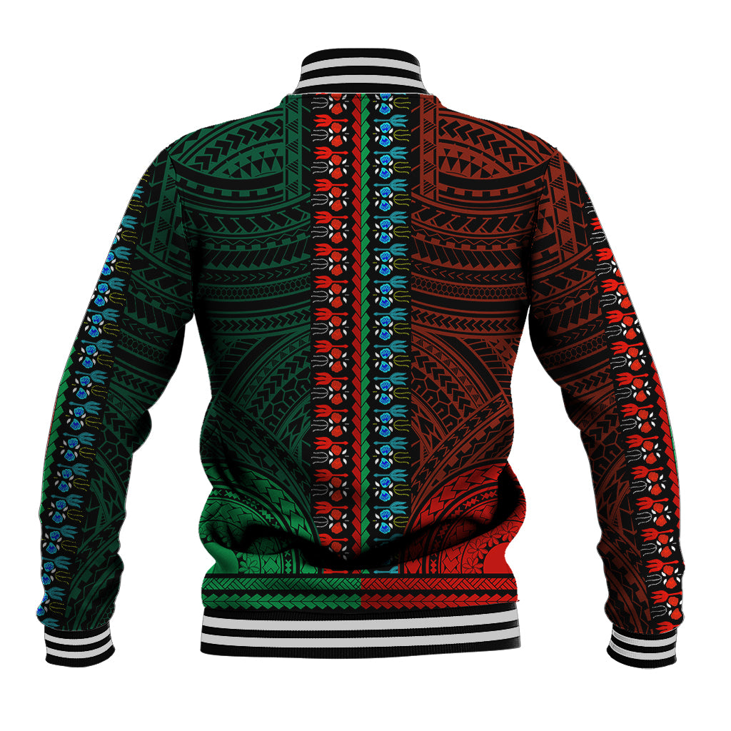 African Dashiki Baseball Jacket With Polynesian Pattern - Half Green and Red LT9 - Polynesian Pride