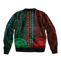 African Dashiki Bomber Jacket With Polynesian Pattern - Half Green and Red LT9 - Polynesian Pride