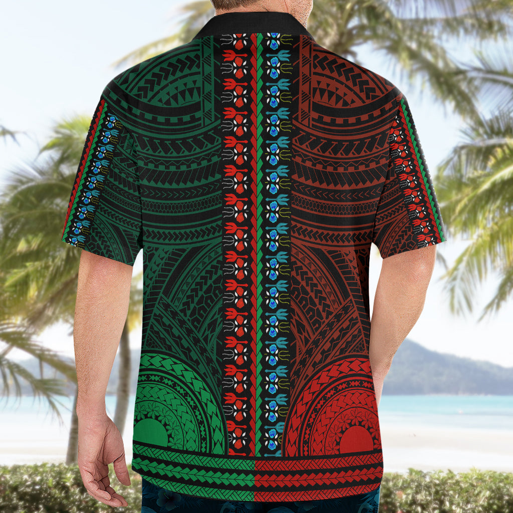 African Dashiki Hawaiian Shirt With Polynesian Pattern - Half Green and Red LT9 - Polynesian Pride