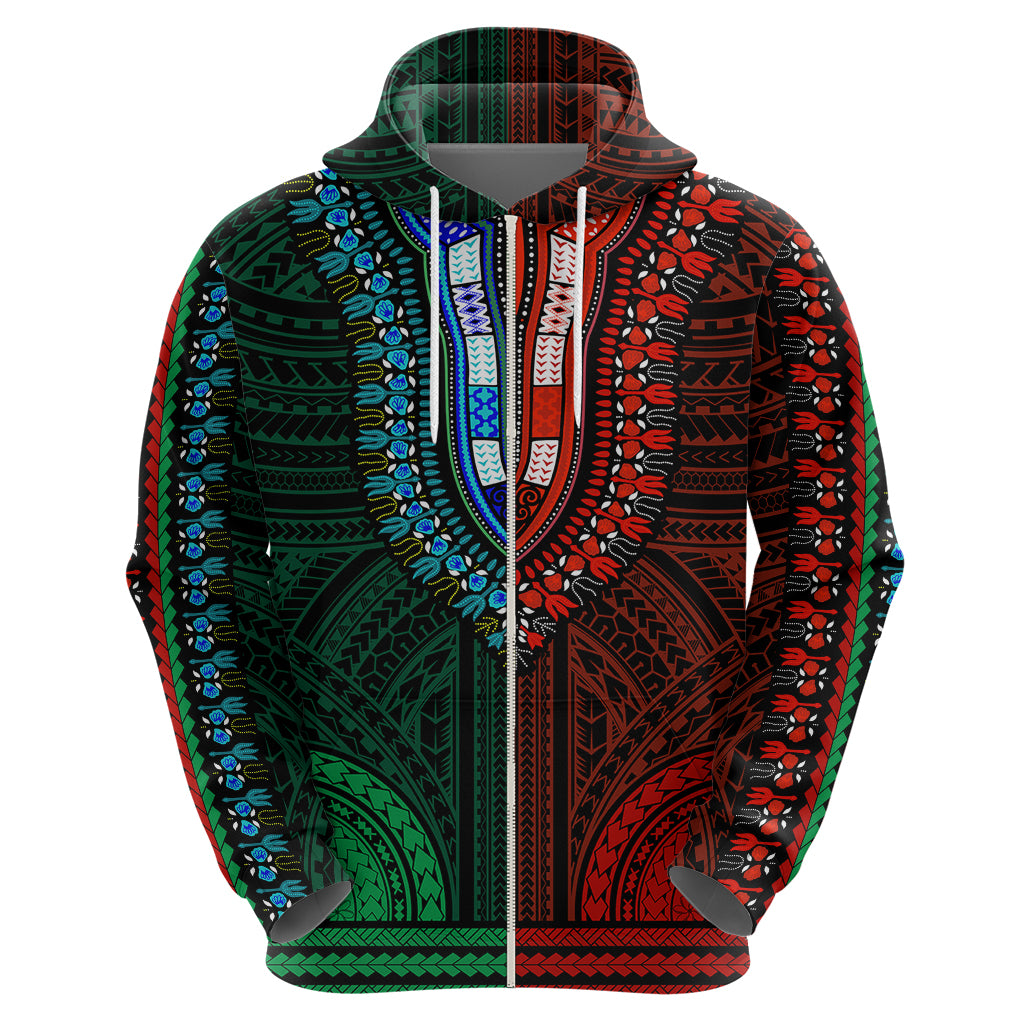 African Dashiki Hoodie With Polynesian Pattern Half Green and Red LT9 - Polynesian Pride