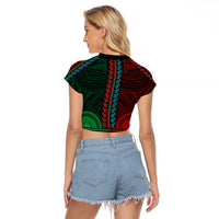 African Dashiki Raglan Cropped T Shirt With Polynesian Pattern - Half Green and Red LT9 - Polynesian Pride