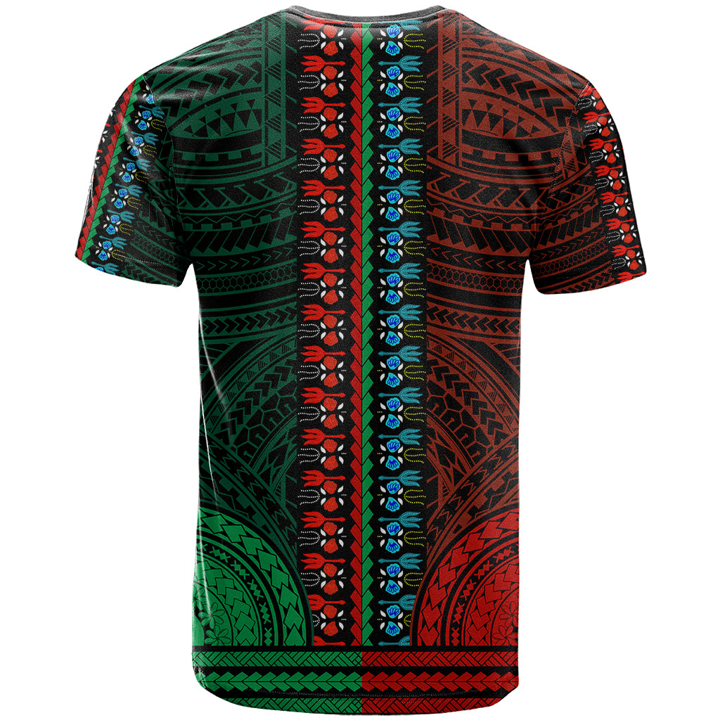 African Dashiki T Shirt With Polynesian Pattern Half Green and Red LT9 - Polynesian Pride