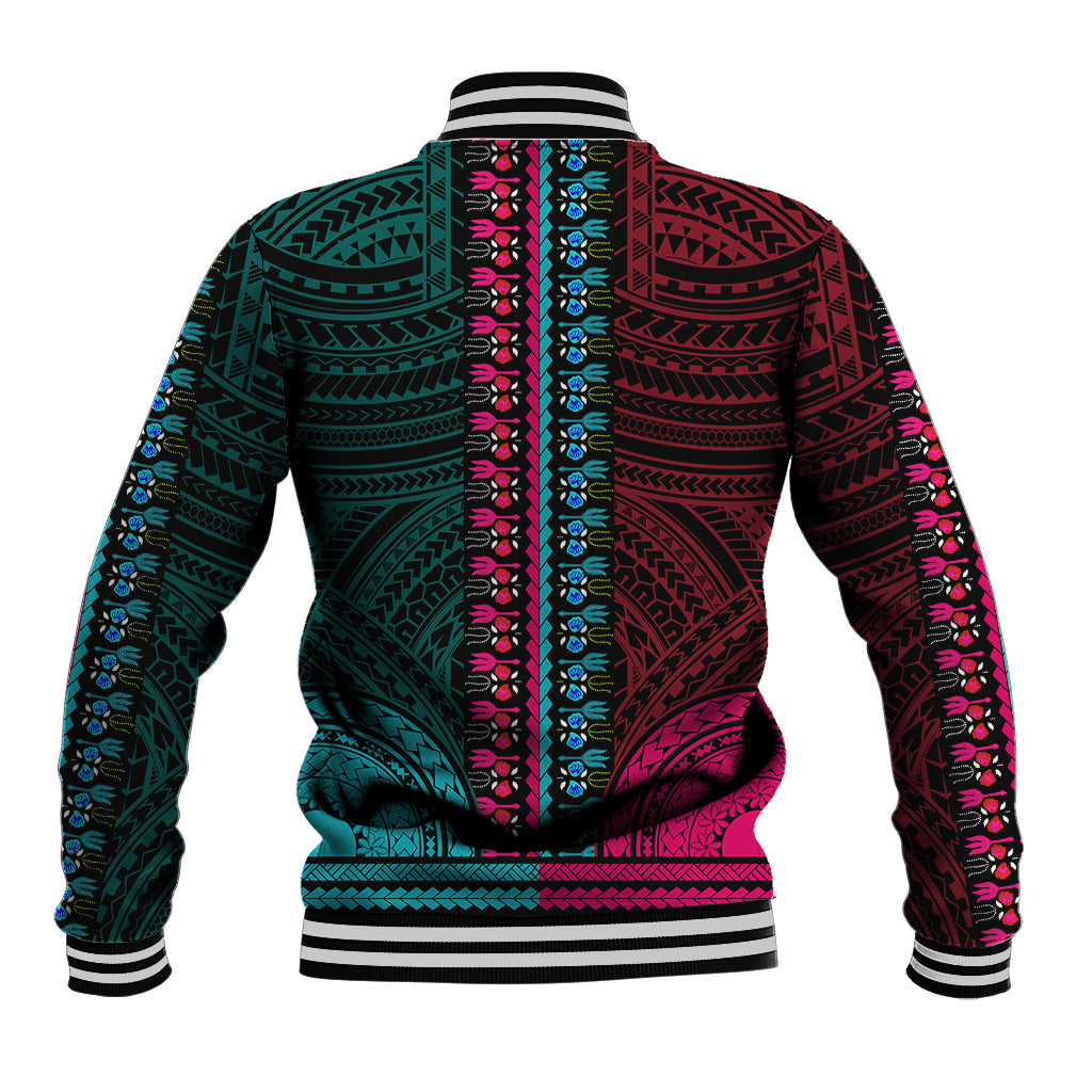 African Dashiki Baseball Jacket With Polynesian Pattern - Half Teal and Pink LT9 - Polynesian Pride