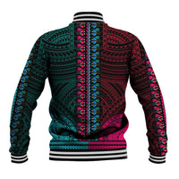 African Dashiki Baseball Jacket With Polynesian Pattern - Half Teal and Pink LT9 - Polynesian Pride