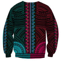 African Dashiki Sweatshirt With Polynesian Pattern - Half Teal and Pink LT9 - Polynesian Pride