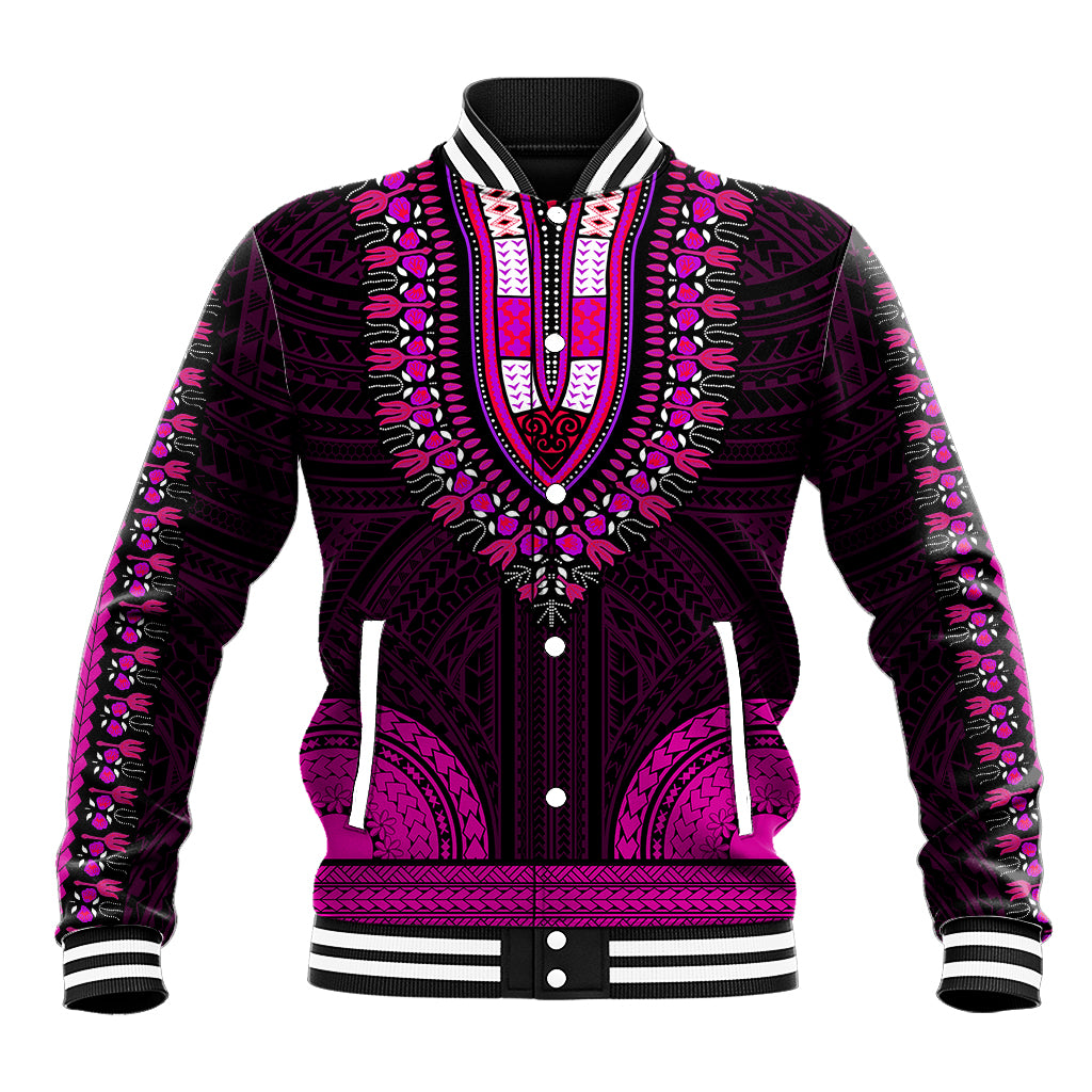 African Dashiki Baseball Jacket With Polynesian Pattern - Pink LT9 Unisex Pink - Polynesian Pride