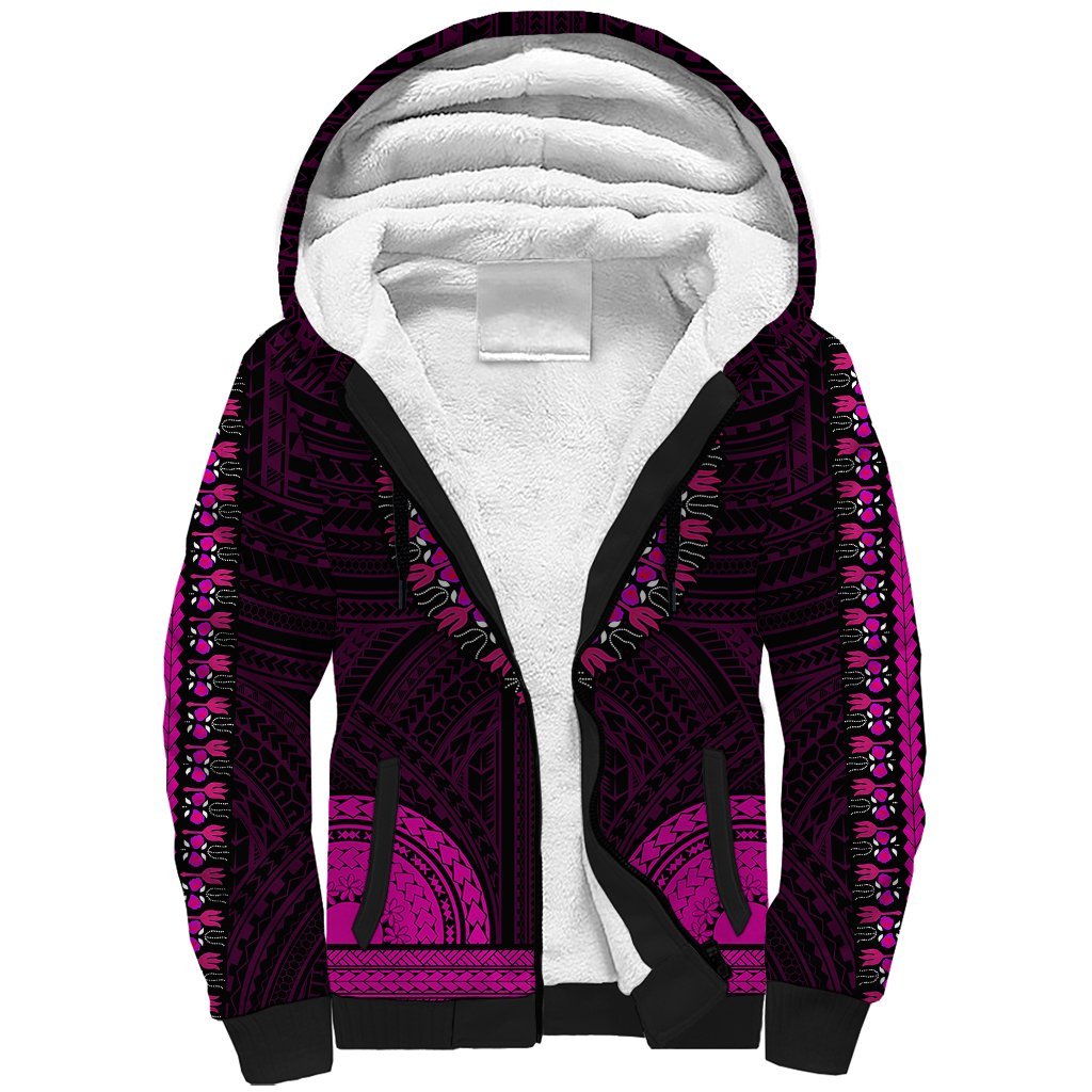 African Dashiki Sherpa Hoodie With Polynesian Pattern - Pink LT9 Unisex Pink - Polynesian Pride