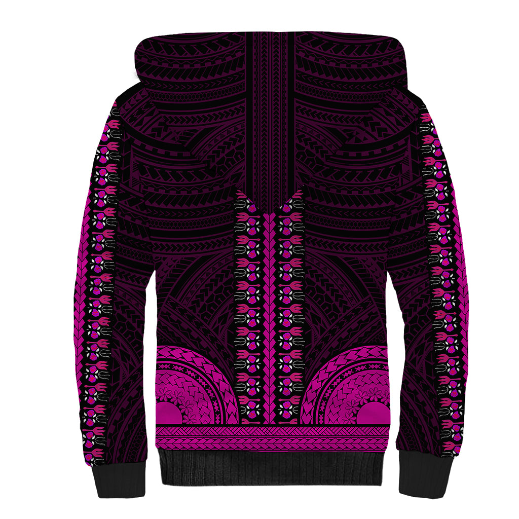 African Dashiki Sherpa Hoodie With Polynesian Pattern - Pink LT9 - Polynesian Pride