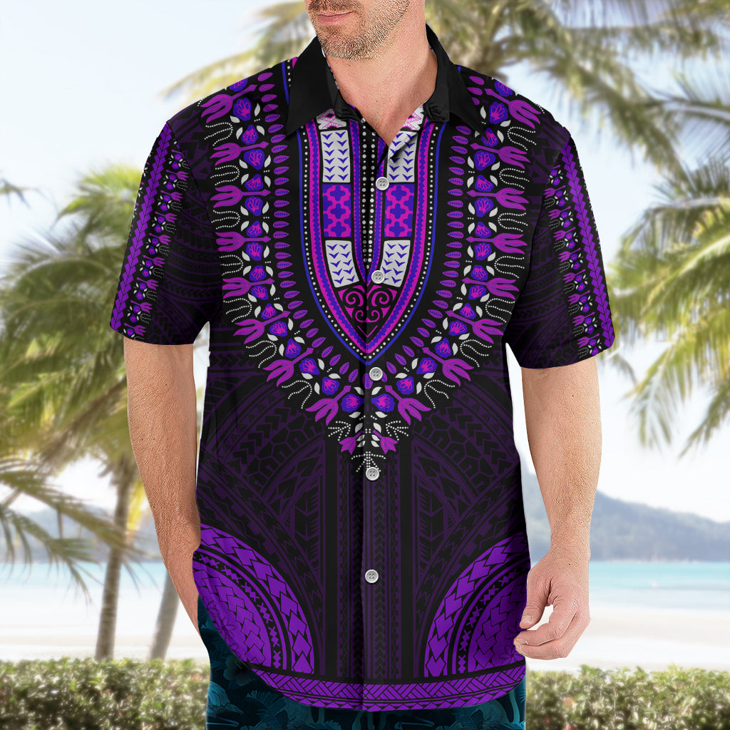 African Dashiki Hawaiian Shirt With Polynesian Pattern - Purple LT9 - Polynesian Pride
