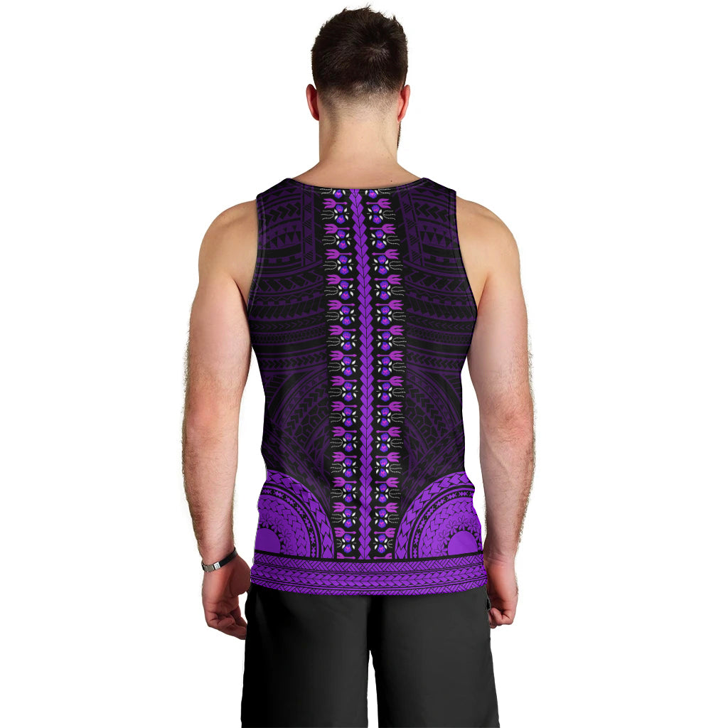 African Dashiki Men Tank Top With Polynesian Pattern - Purple LT9 - Polynesian Pride