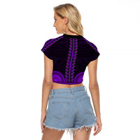African Dashiki Raglan Cropped T Shirt With Polynesian Pattern - Purple LT9 - Polynesian Pride