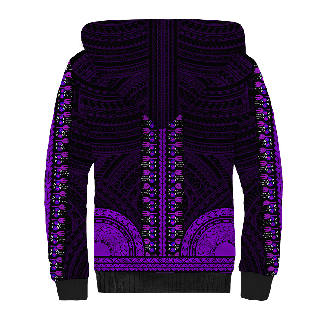 African Dashiki Sherpa Hoodie With Polynesian Pattern - Purple LT9 - Polynesian Pride