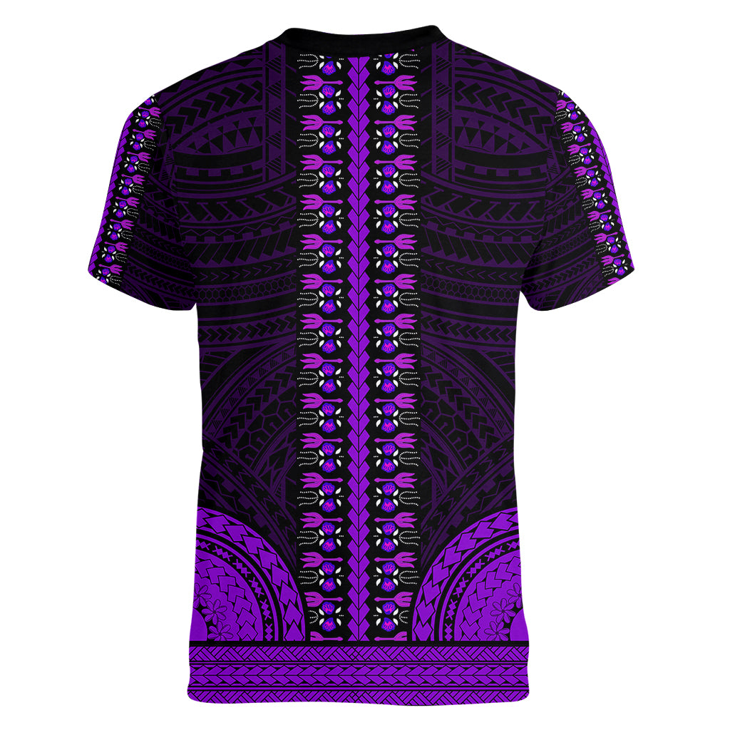 African Dashiki Women V Neck T Shirt With Polynesian Pattern - Purple LT9 - Polynesian Pride