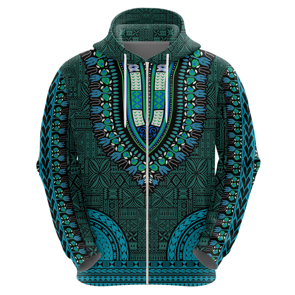 African Dashiki Hoodie With Tapa Pattern Teal LT9 - Polynesian Pride