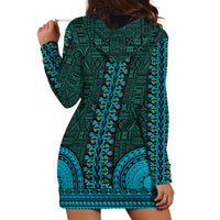 African Dashiki Hoodie Dress With Tapa Pattern - Teal LT9 - Polynesian Pride