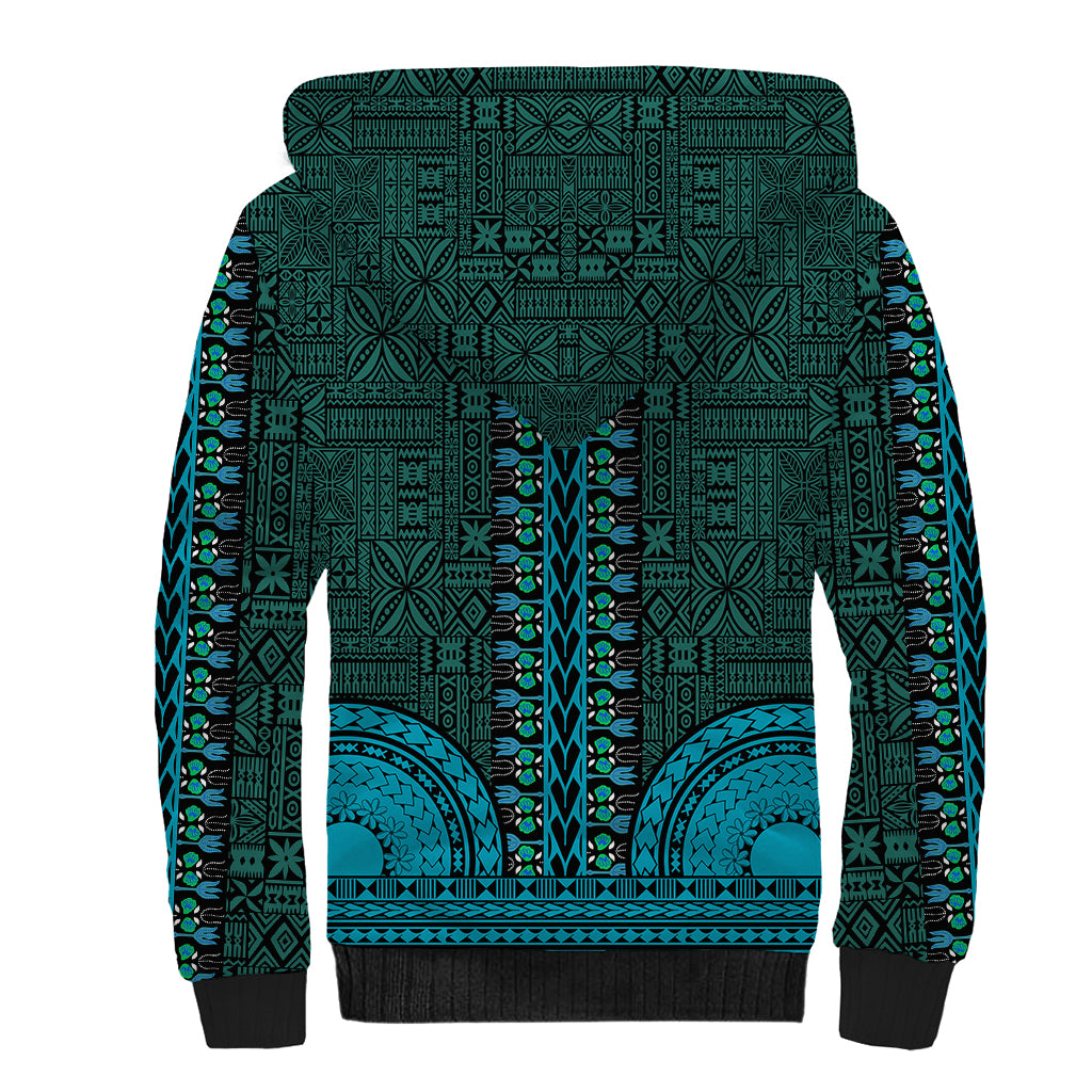 African Dashiki Sherpa Hoodie With Tapa Pattern - Teal LT9 - Polynesian Pride
