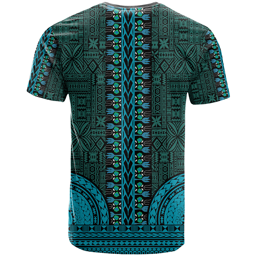 African Dashiki T Shirt With Tapa Pattern Teal LT9 - Polynesian Pride