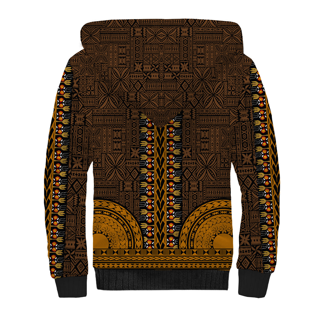 African Dashiki Sherpa Hoodie With Tapa Pattern - Gold LT9 - Polynesian Pride