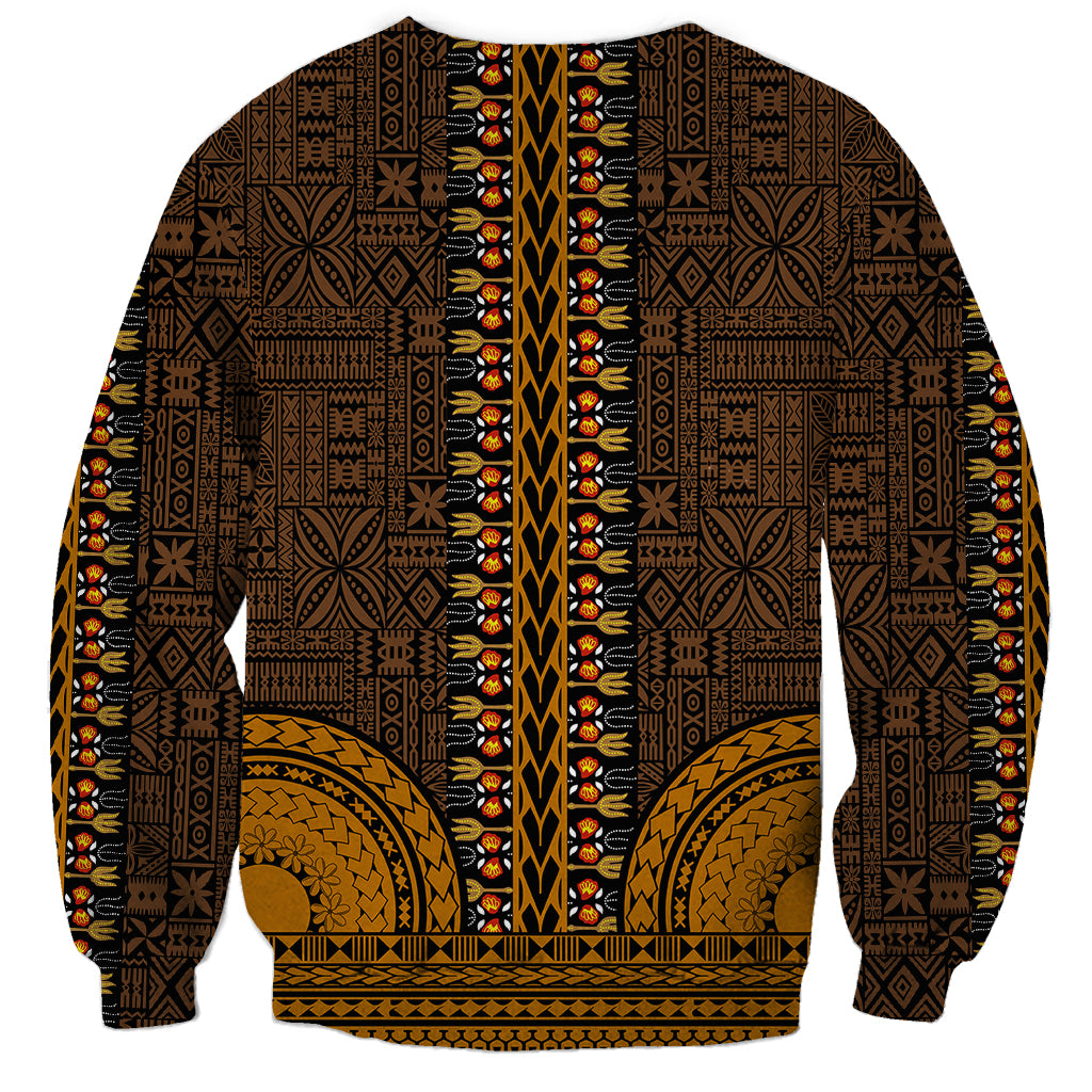 African Dashiki Sweatshirt With Tapa Pattern - Gold LT9 - Polynesian Pride