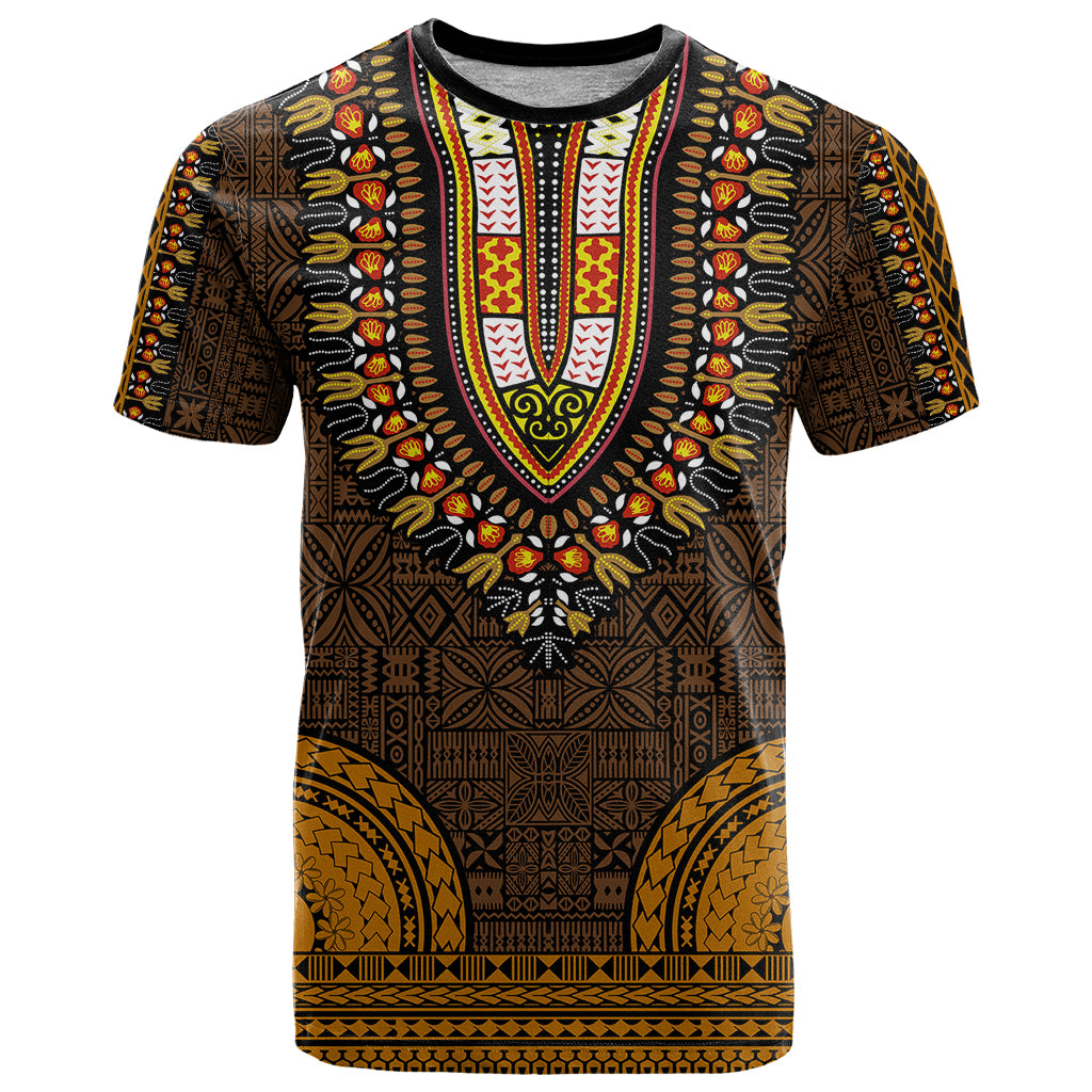 African Dashiki T Shirt With Tapa Pattern Gold LT9 Gold - Polynesian Pride