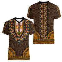 African Dashiki Women V Neck T Shirt With Tapa Pattern - Gold LT9 - Polynesian Pride