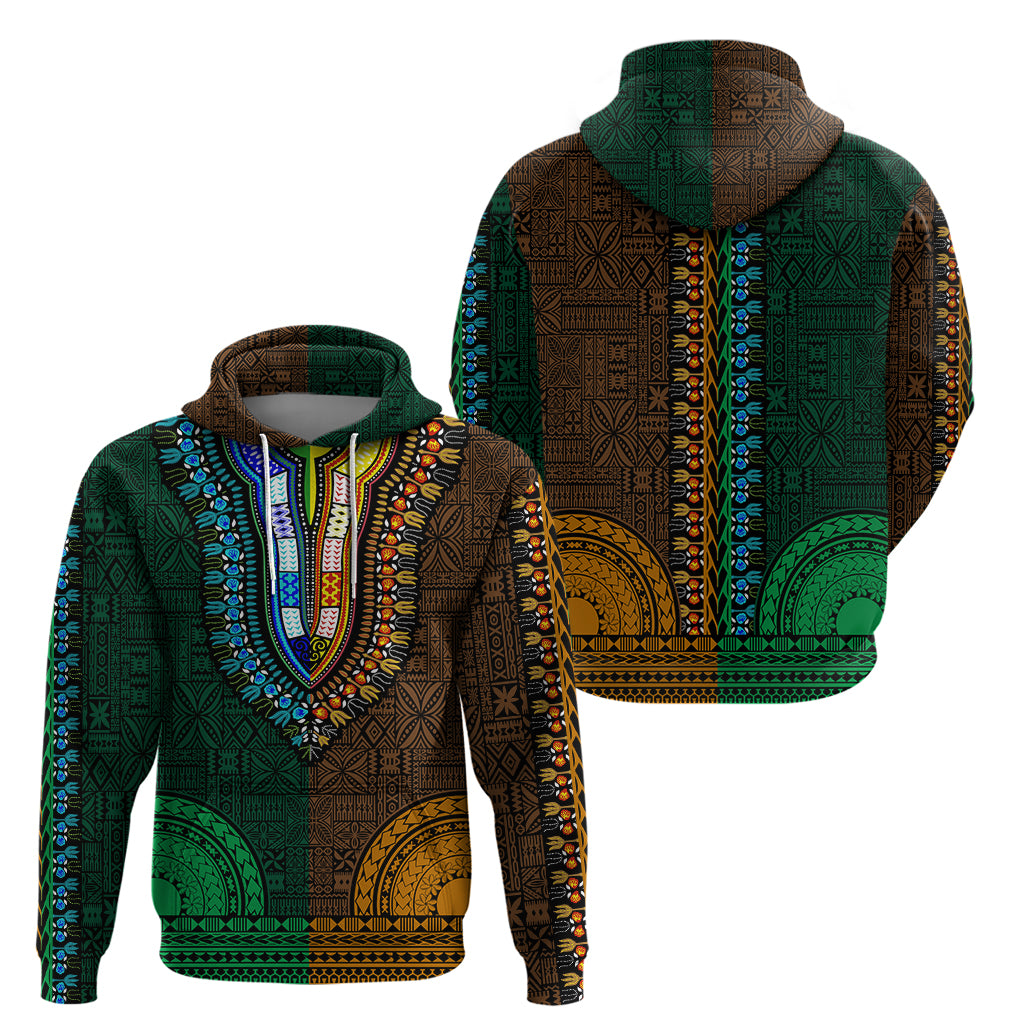 African Dashiki Hoodie With Tapa Pattern Half Green and Gold LT9 - Polynesian Pride