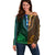 African Dashiki Off Shoulder Sweater With Tapa Pattern - Half Green and Gold LT9 Women Green and Gold - Polynesian Pride