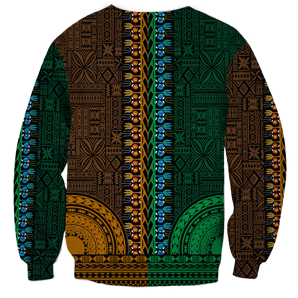 African Dashiki Sweatshirt With Tapa Pattern - Half Green and Gold LT9 - Polynesian Pride