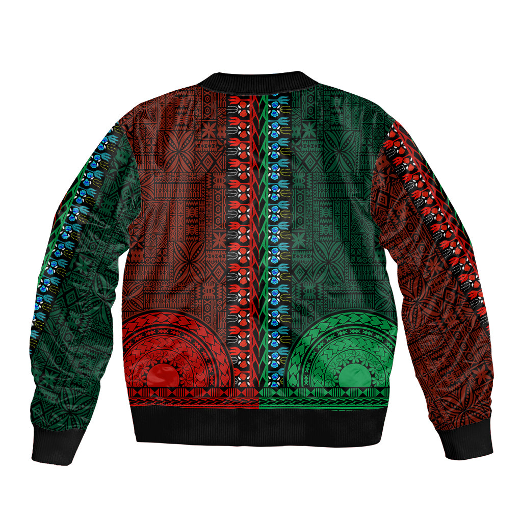 African Dashiki Bomber Jacket With Tapa Pattern - Half Green and Red LT9 - Polynesian Pride