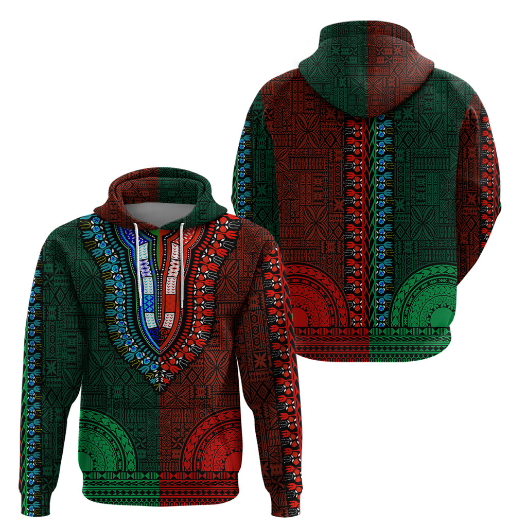 African Dashiki Hoodie With Tapa Pattern Half Green and Red LT9 - Polynesian Pride