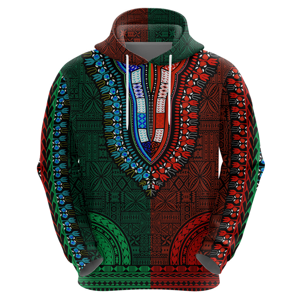 African Dashiki Hoodie With Tapa Pattern Half Green and Red LT9 - Polynesian Pride