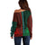 African Dashiki Off Shoulder Sweater With Tapa Pattern - Half Green and Red LT9 - Polynesian Pride