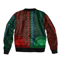 African Dashiki Sleeve Zip Bomber Jacket With Tapa Pattern - Half Green and Red LT9 - Polynesian Pride