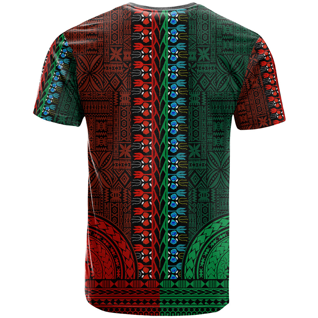 African Dashiki T Shirt With Tapa Pattern Half Green and Red LT9 - Polynesian Pride
