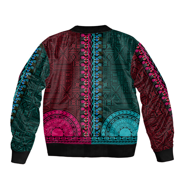 Teal-pink Dashiki and Tapa Pattern Sweatshirt Africa-Polynesia Together Culture LT9